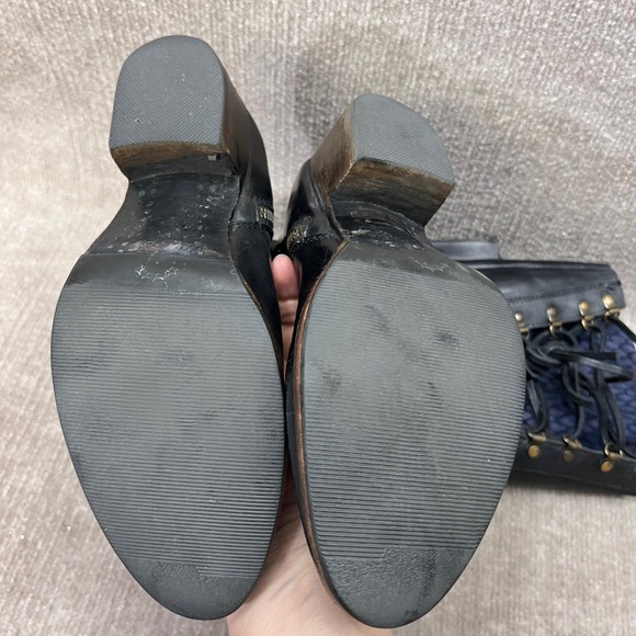 Freebird by Steven Wyatt Black Leather Tall Snake Texture Black Blue Boots 8  L - Picture 14 of 16